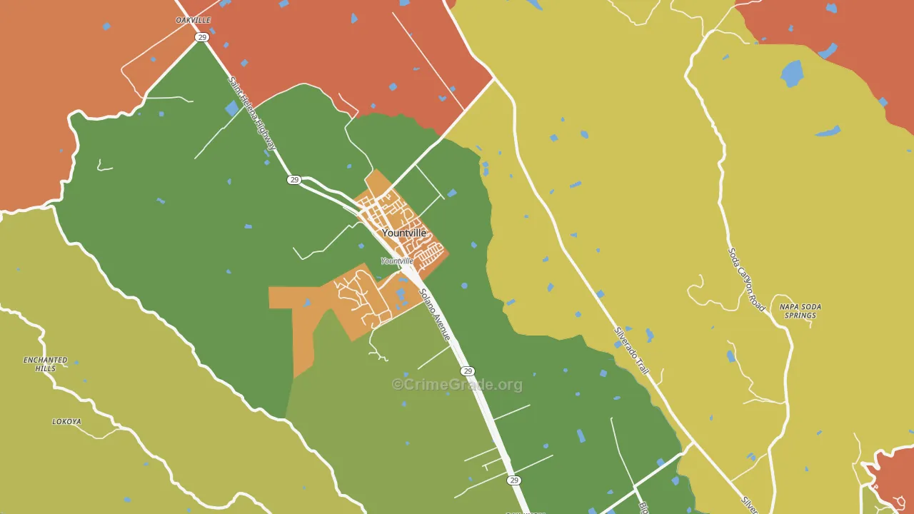 Yountville, CA Map of Murder Rates