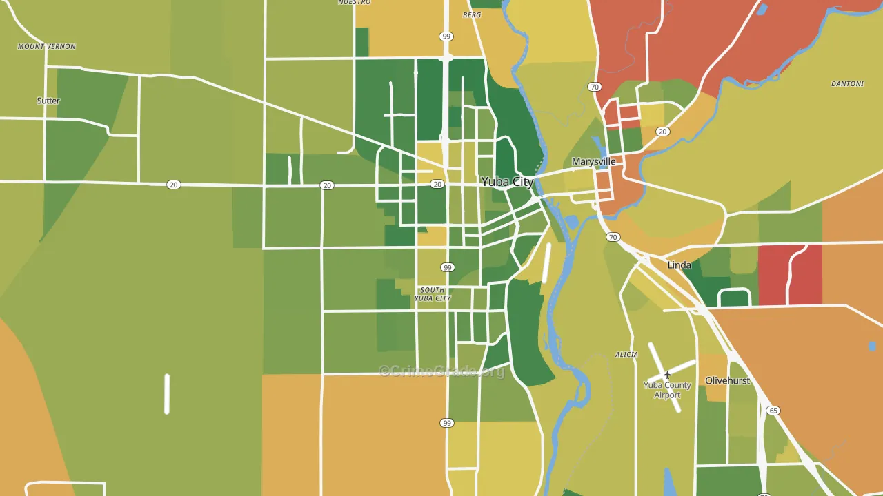 Yuba City, CA Map of Murder Rates