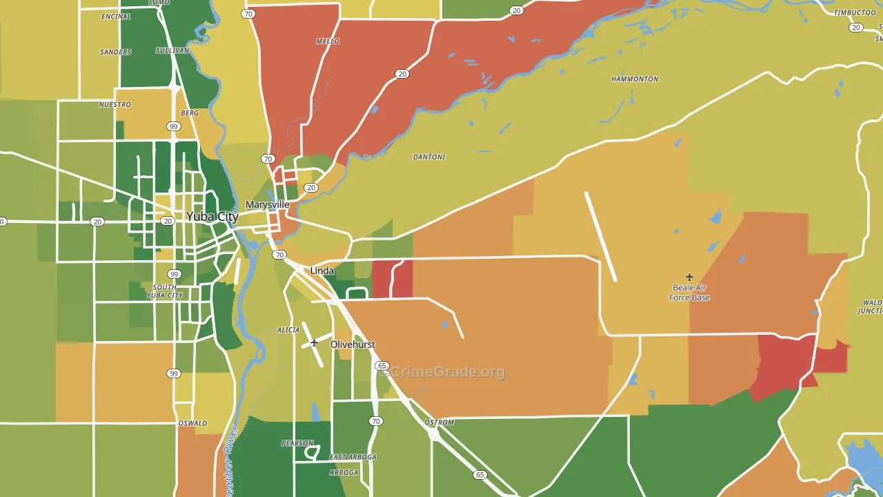 Yuba County, CA Map of Murder Rates
