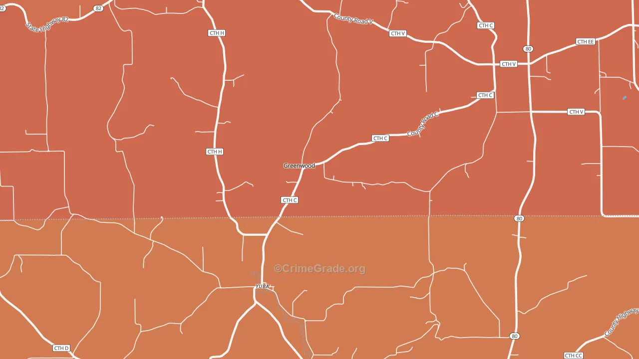 Yuba, WI Map of Murder Rates