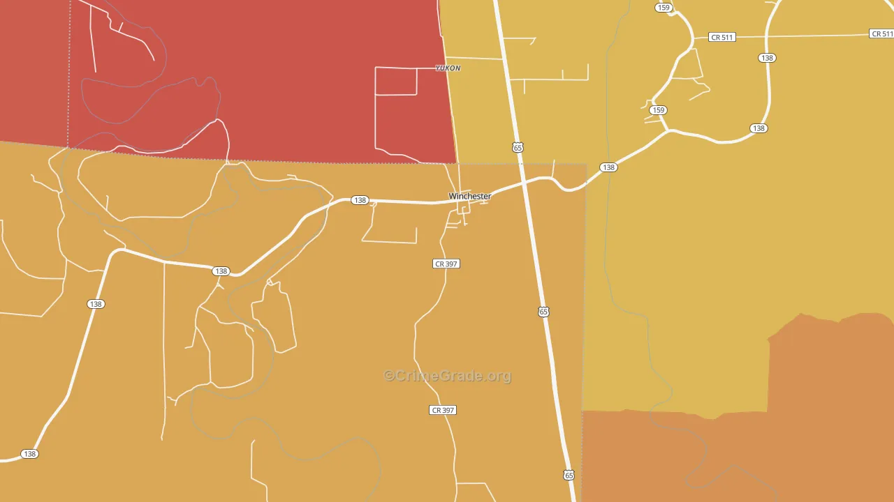 Yukon, AR Map of Murder Rates