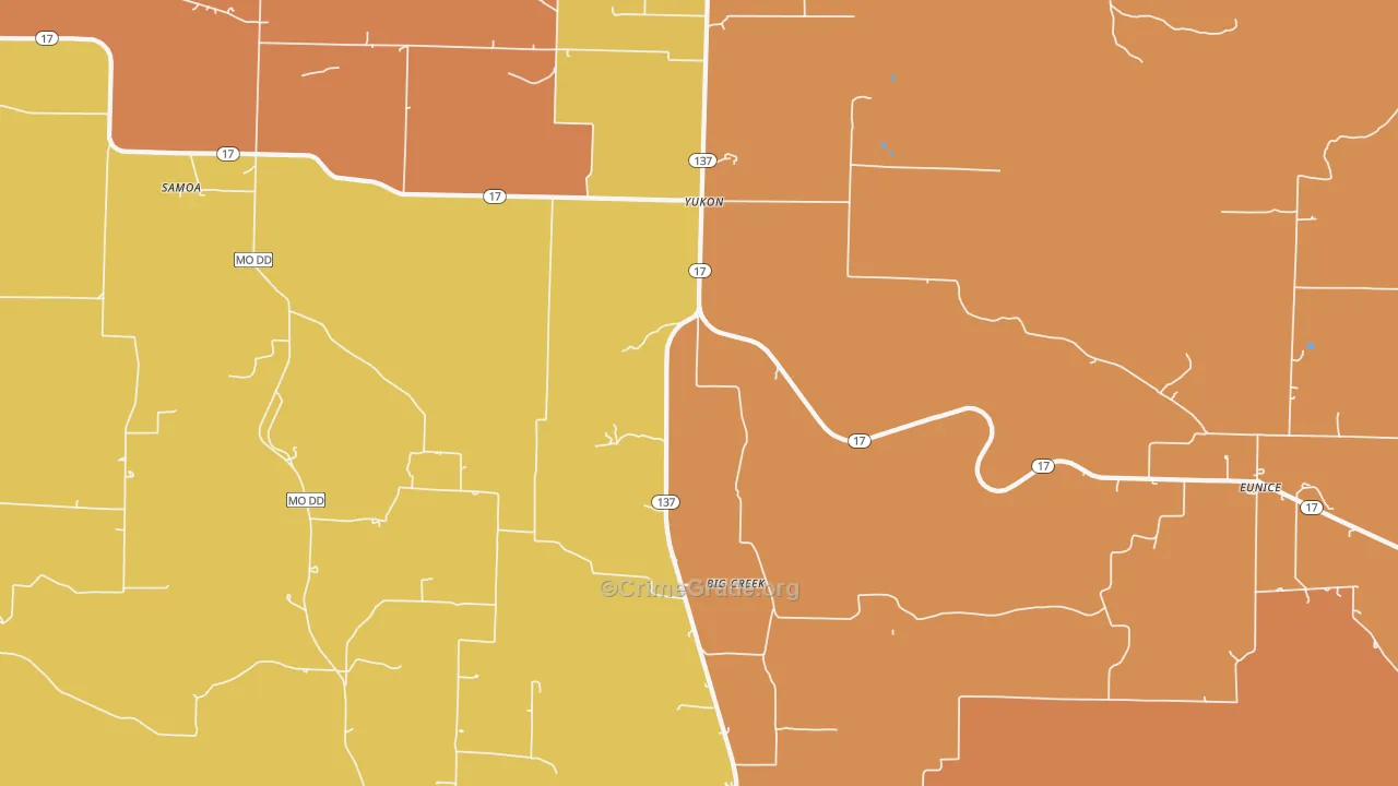 Yukon, MO Map of Murder Rates