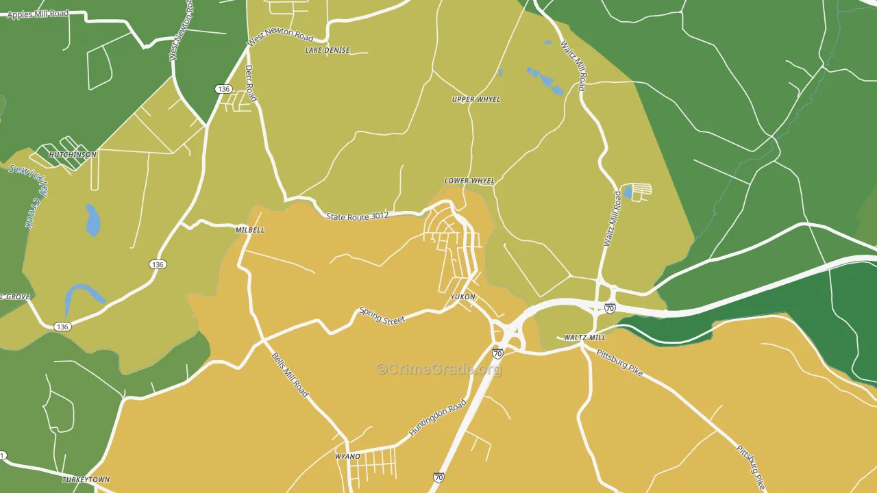 Yukon, PA Map of Murder Rates