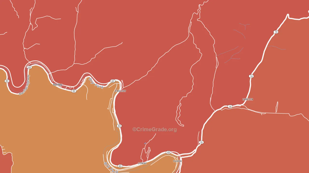 Yukon, WV Map of Murder Rates