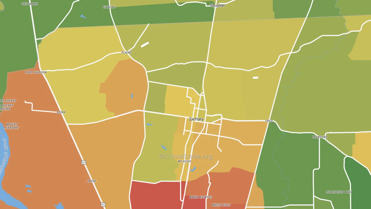 Zachary, LA Map of Murder Rates