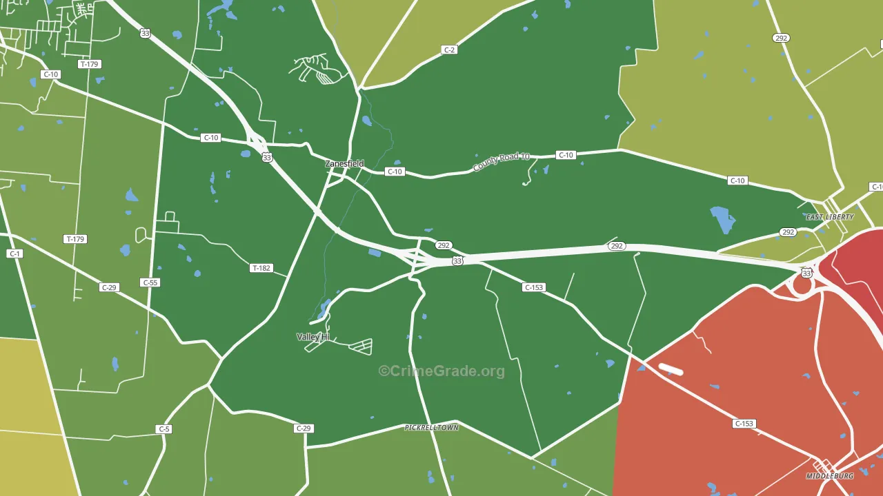 Zanesfield, OH Map of Murder Rates