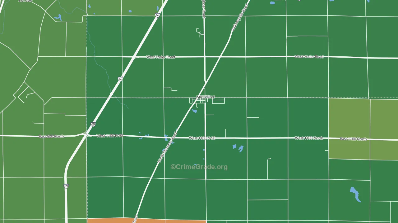 Zanesville, IN Map of Murder Rates