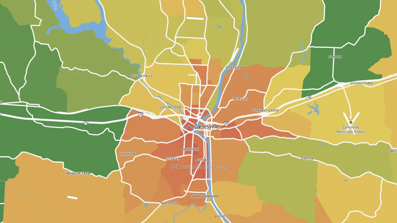 Zanesville, OH Map of Murder Rates