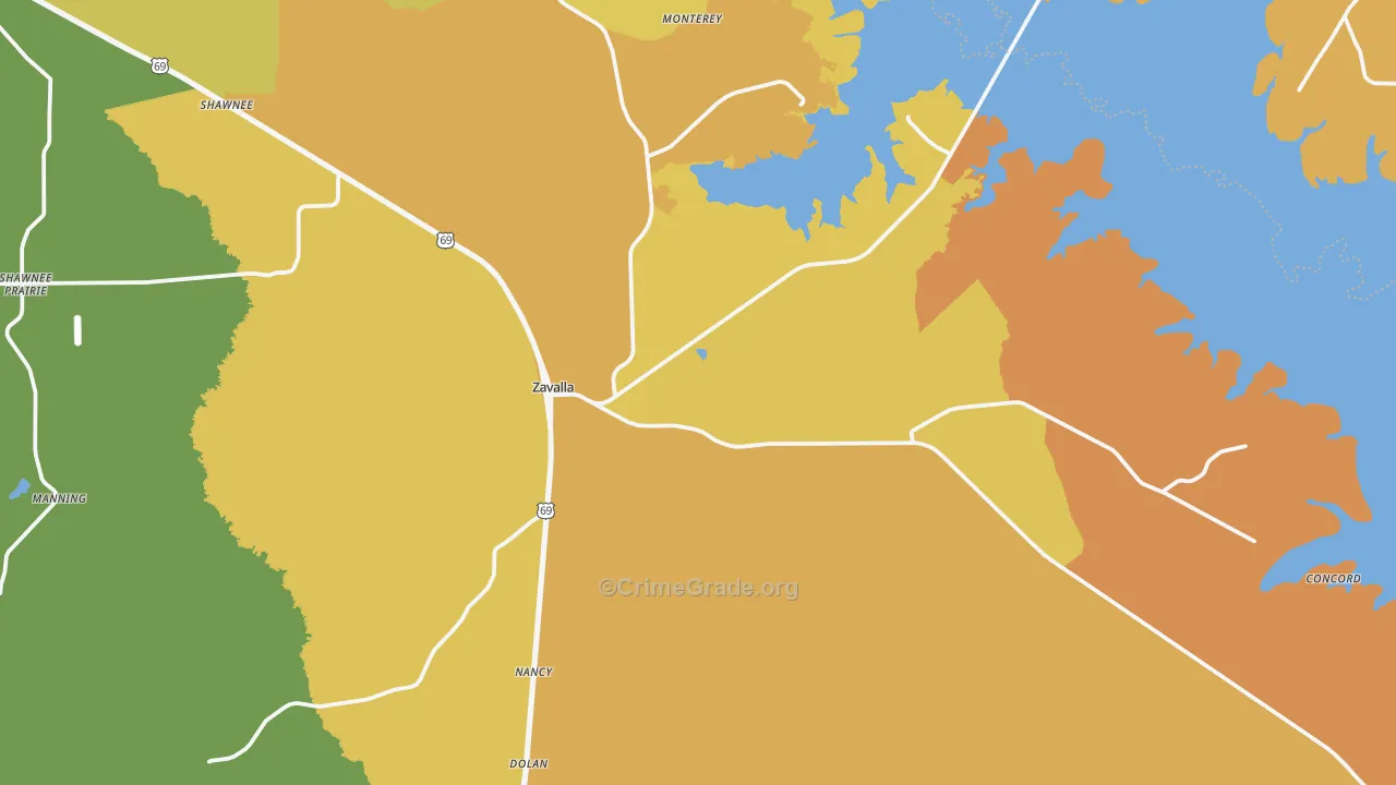 Zavalla, TX Map of Murder Rates