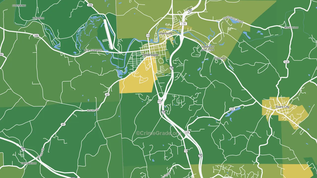 Zelienople, PA Map of Murder Rates