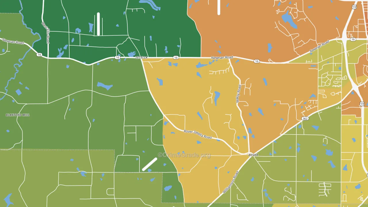 Zetella, GA Map of Murder Rates