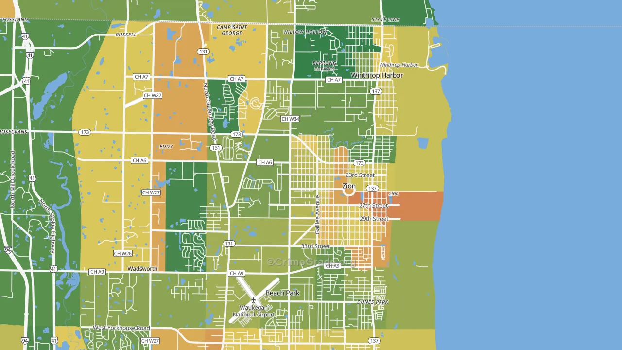 Zion, IL Map of Murder Rates