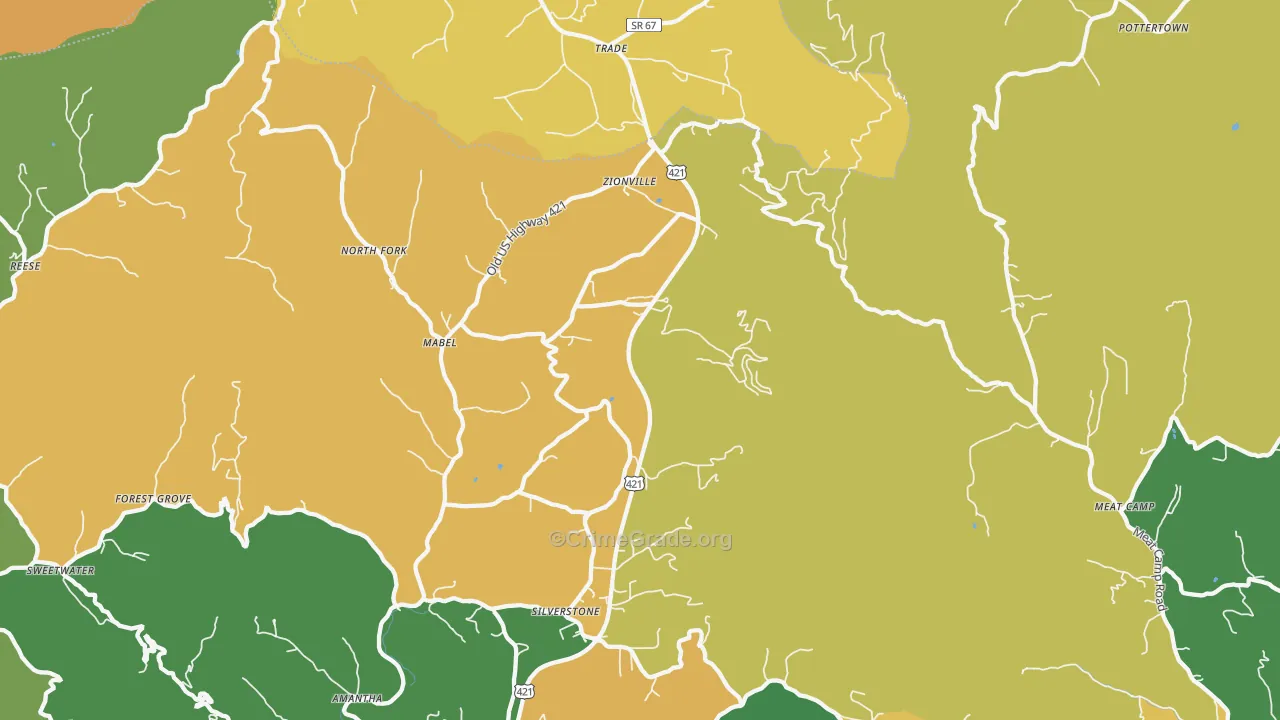 Zionville, NC Map of Murder Rates