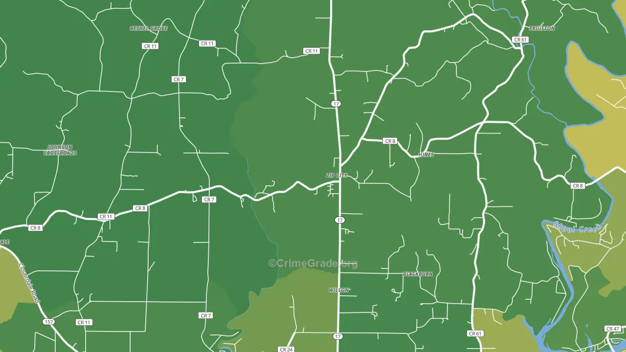 Zip City, AL Map of Murder Rates