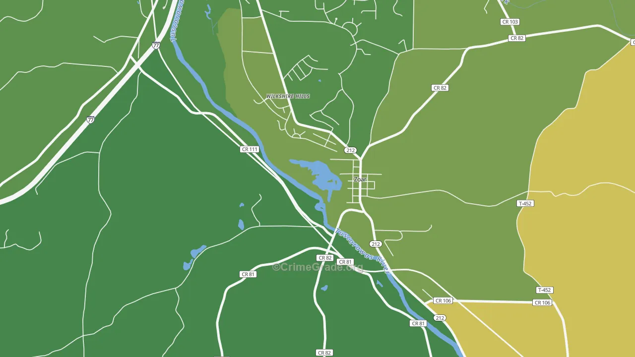 Zoar, OH Map of Murder Rates
