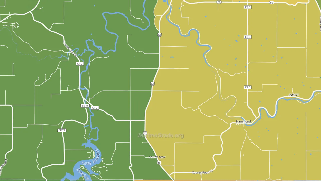 Zumbro Falls, MN Map of Murder Rates