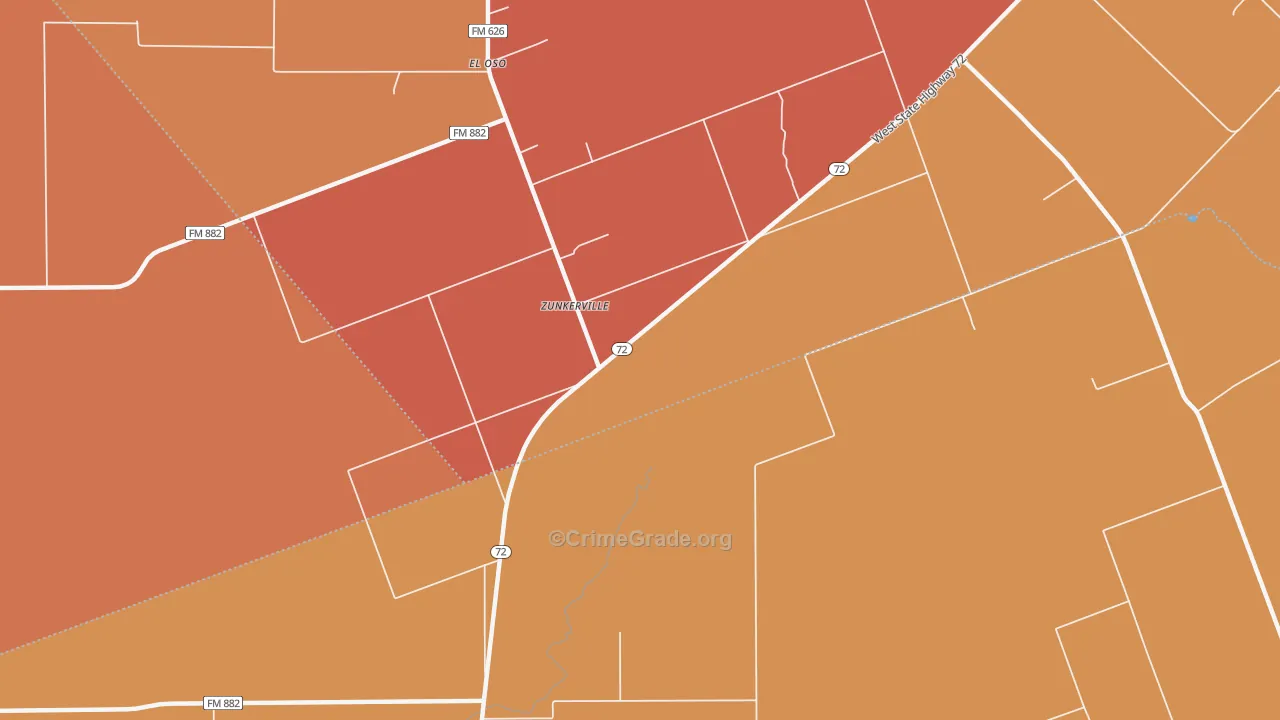 Zunkerville, TX Map of Murder Rates