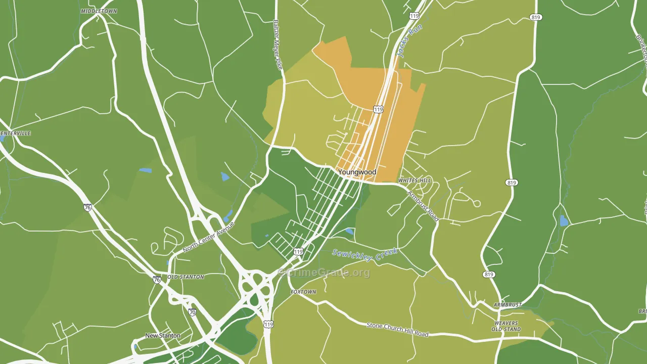 15697, PA Map of Property Crime Rates