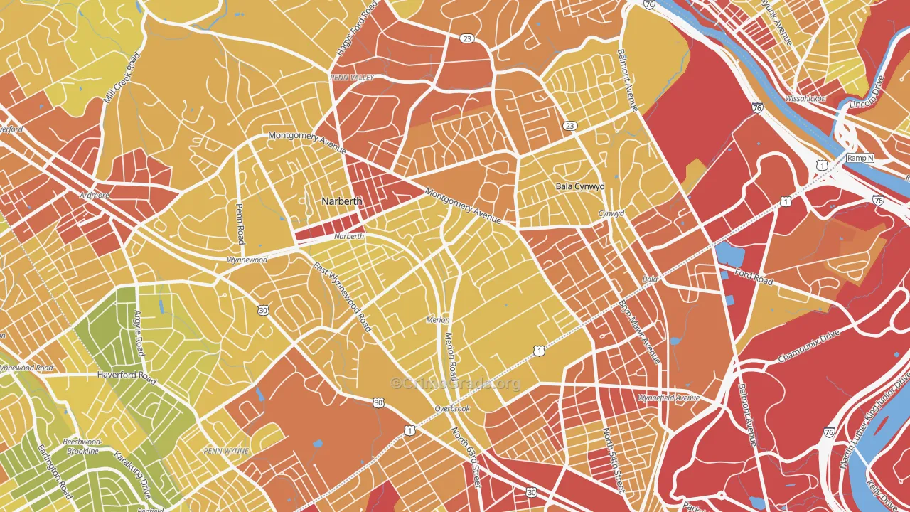 19066, PA Map of Property Crime Rates