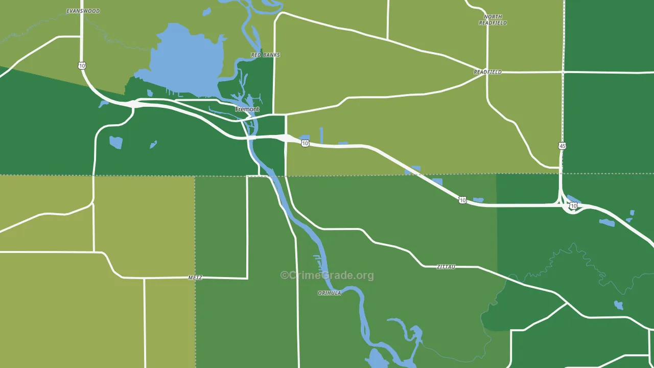 54940, WI Map of Property Crime Rates