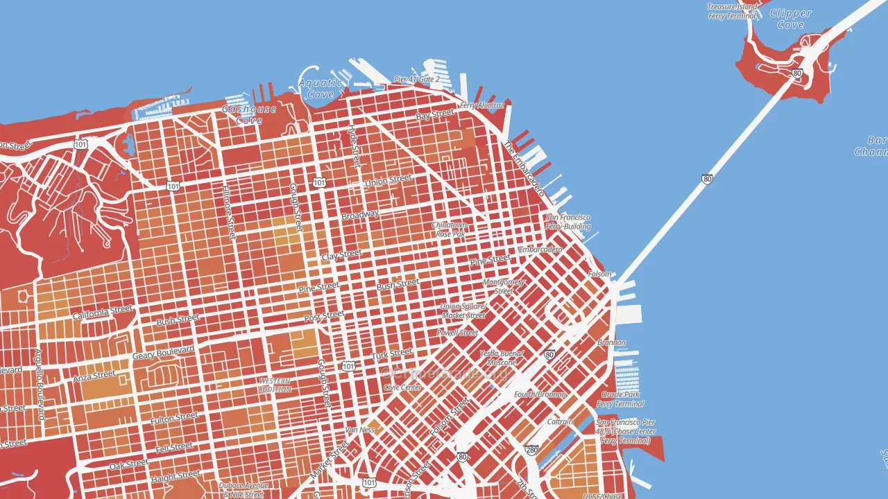 94108, CA Map of Property Crime Rates