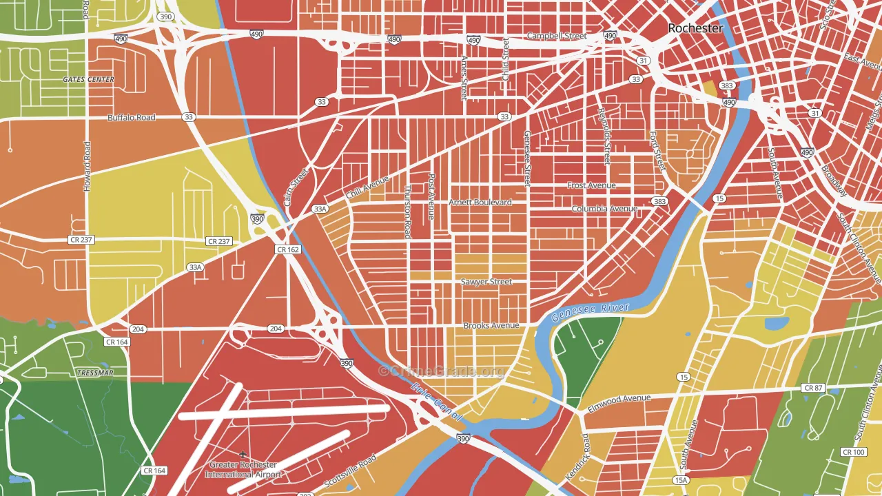 19th Ward, Rochester, NY Map of Robbery Rates