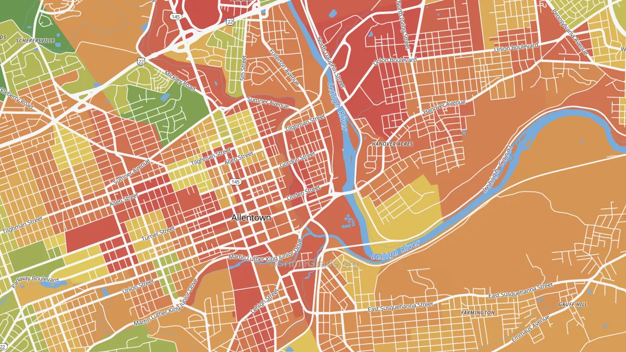 1st Ward, Allentown, PA Map of Robbery Rates