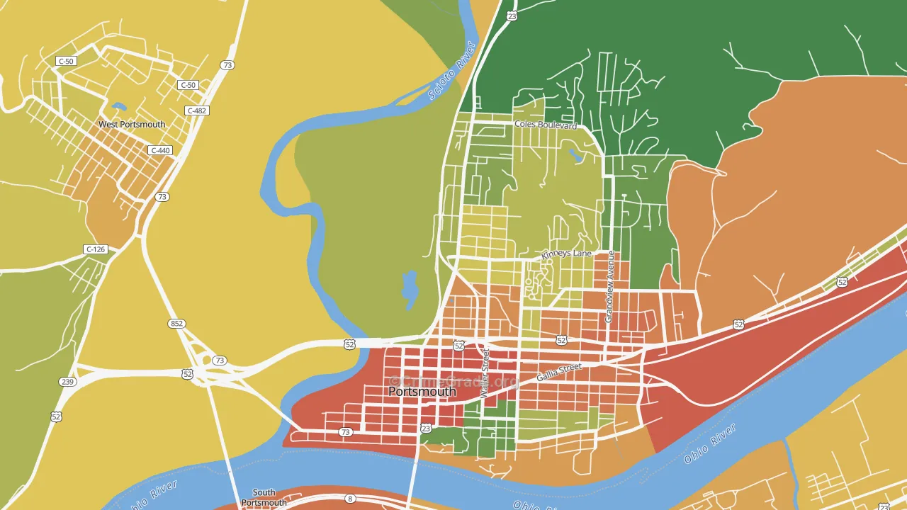 1st Ward, Portsmouth, OH Map of Robbery Rates
