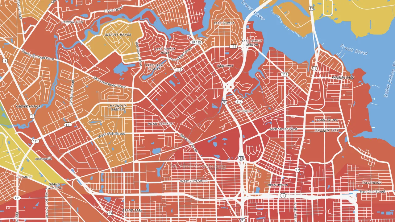 45th and Moncrief, Jacksonville, FL Map of Robbery Rates