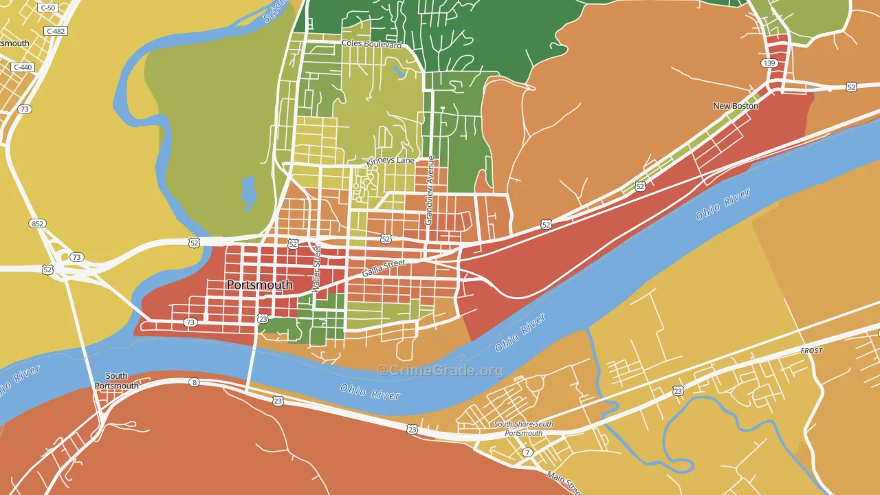 4th Ward, Portsmouth, OH Map of Robbery Rates