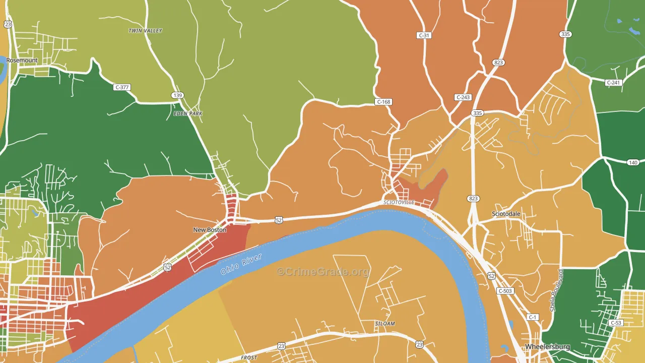 6th Ward, Portsmouth, OH Map of Robbery Rates