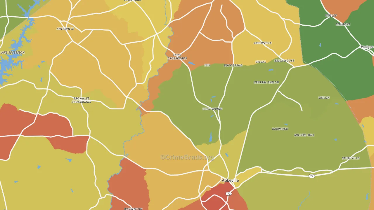 Abbeville County, SC Map of Robbery Rates