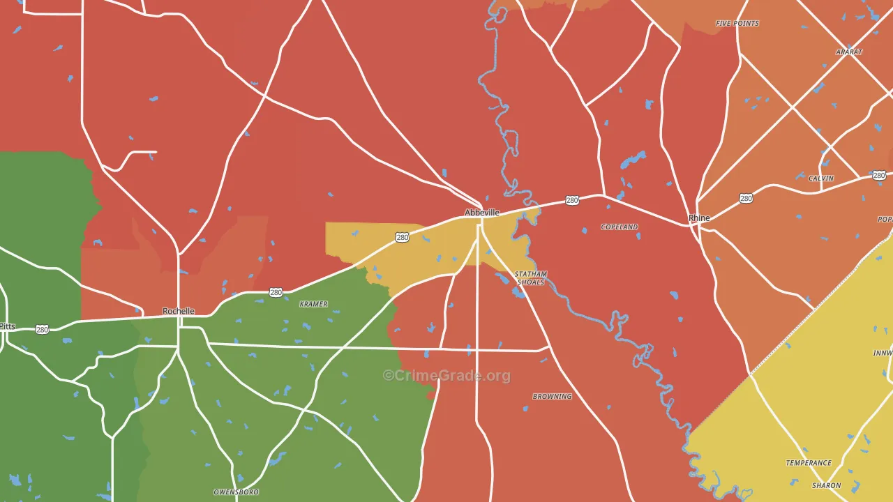 Abbeville, GA Map of Robbery Rates
