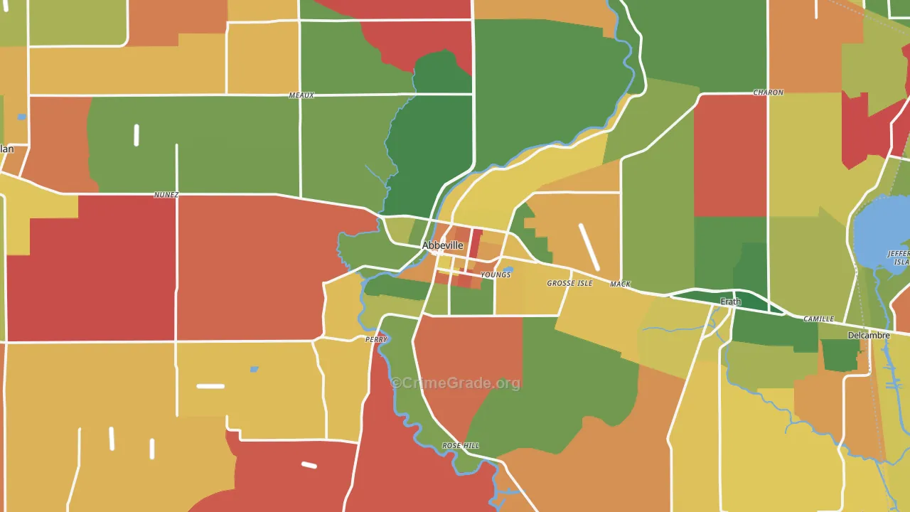 Abbeville, LA Map of Robbery Rates