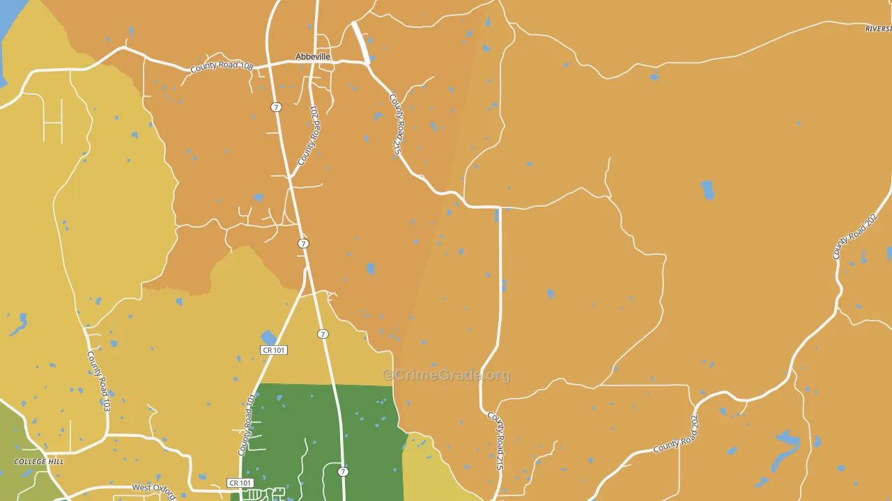Abbeville, MS Map of Robbery Rates