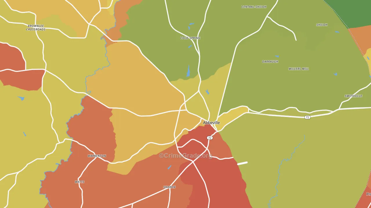 Abbeville, SC Map of Robbery Rates