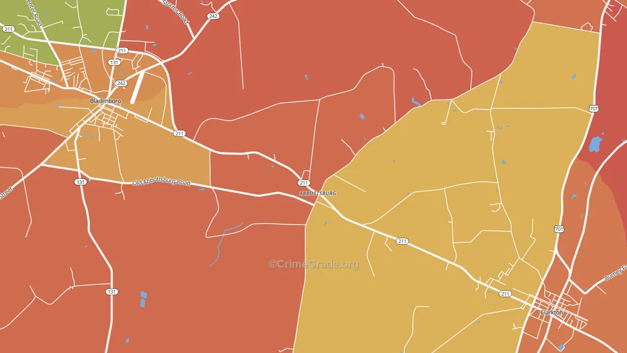 Abbottsburg, NC Map of Robbery Rates
