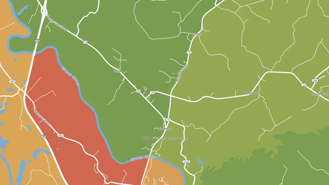 Aberdeen, KY Map of Robbery Rates