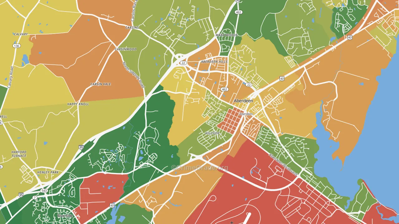 Aberdeen, MD Map of Robbery Rates