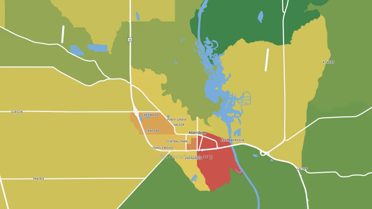 Aberdeen, MS Map of Robbery Rates