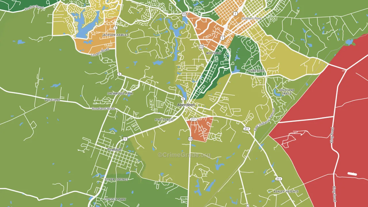 Aberdeen, NC Map of Robbery Rates