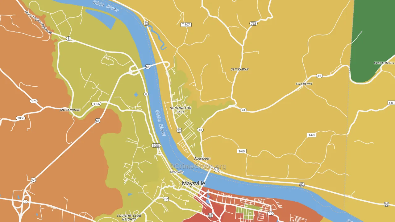 Aberdeen, OH Map of Robbery Rates