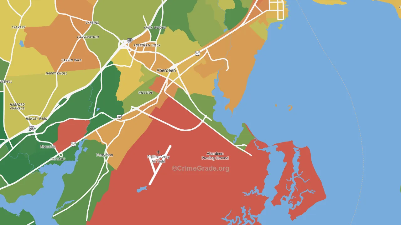Aberdeen Proving Ground, MD Map of Robbery Rates