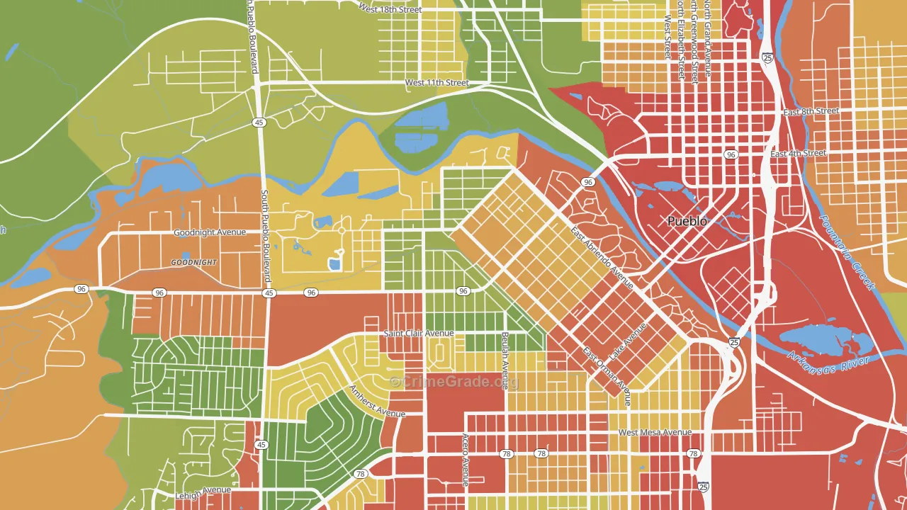 Aberdeen, Pueblo, CO Map of Robbery Rates