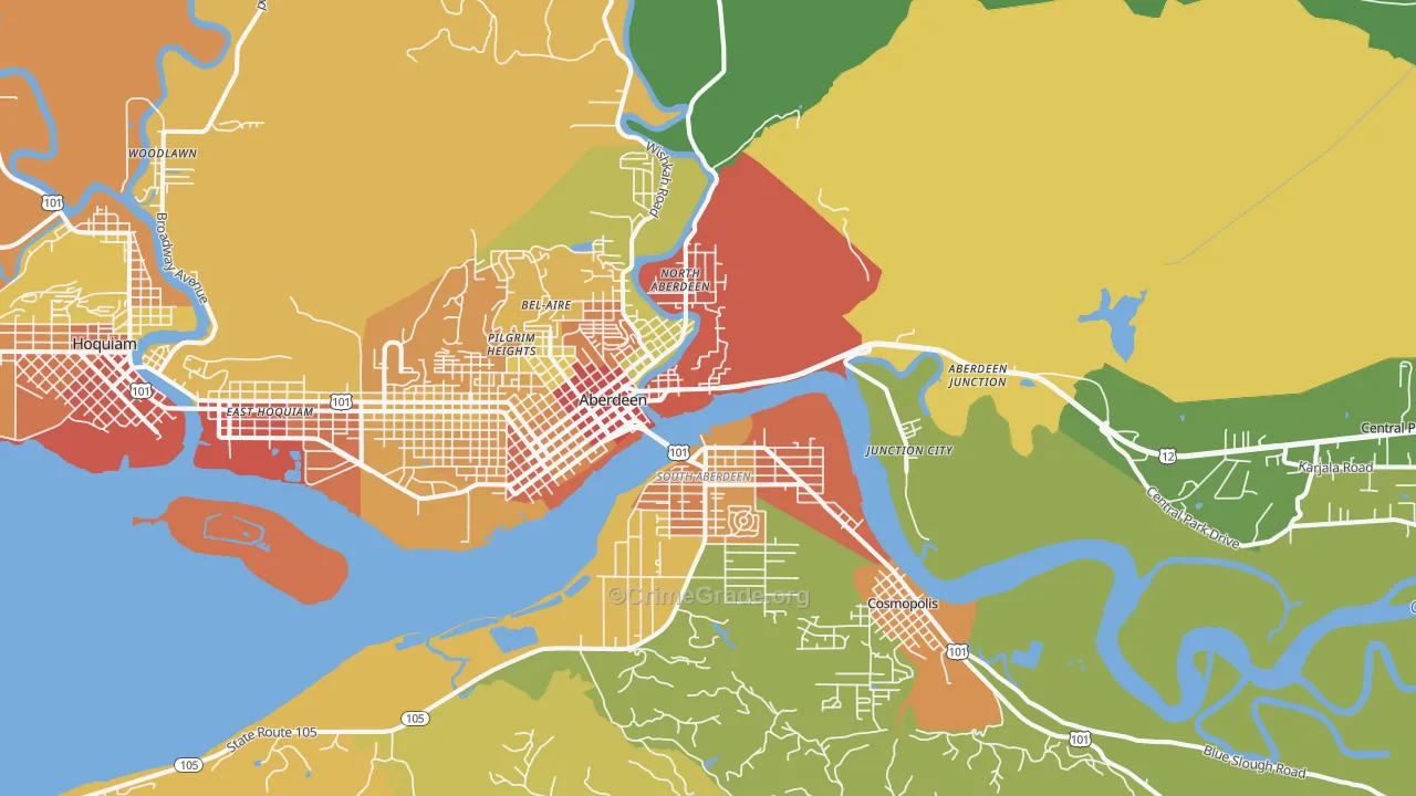 Aberdeen, WA Map of Robbery Rates