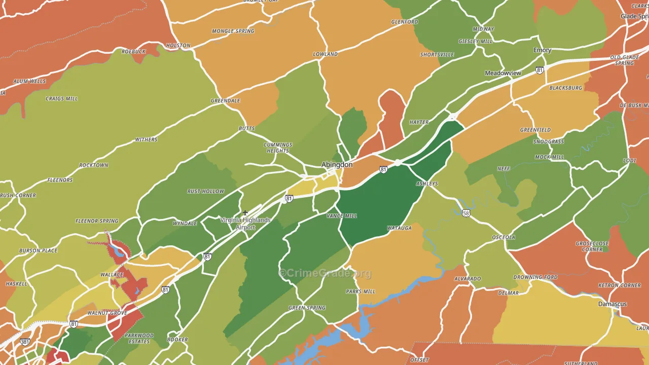 Abingdon, VA Map of Robbery Rates