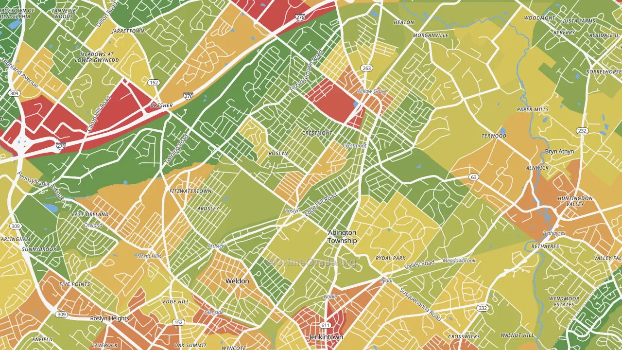 Abington, PA Map of Robbery Rates