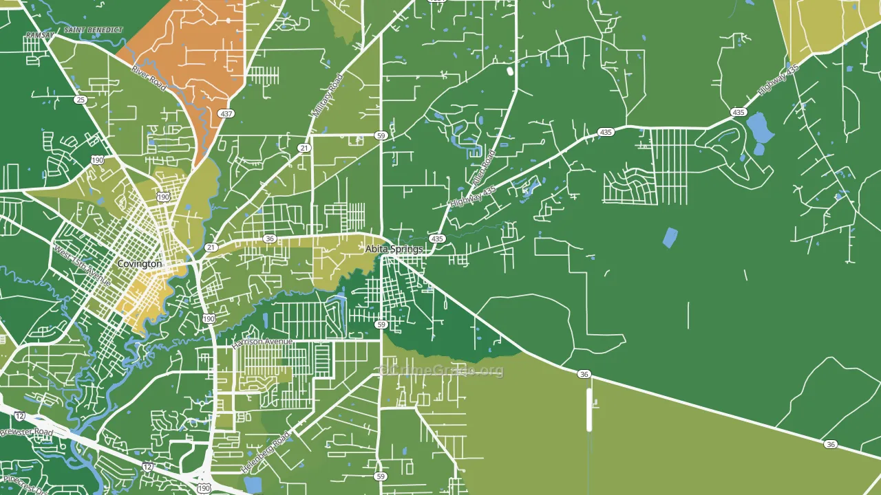 Abita Springs, LA Map of Robbery Rates