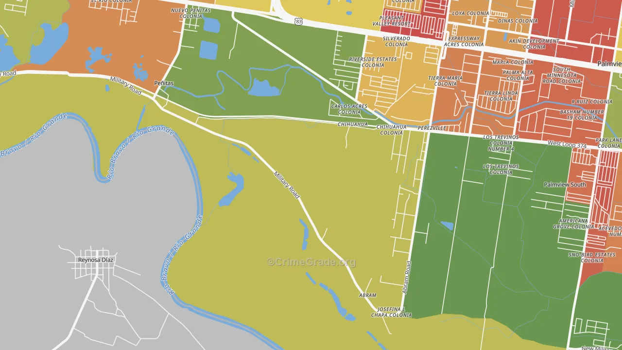 Abram, TX Map of Robbery Rates