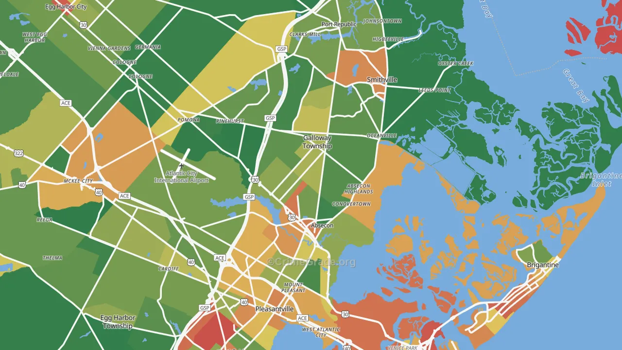 Absecon, NJ Map of Robbery Rates